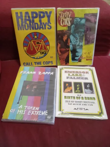 Lote 4 DVDs novos lacrados Rock Zappa Stray Cats Happy Mondays Emerson Lake Palmer