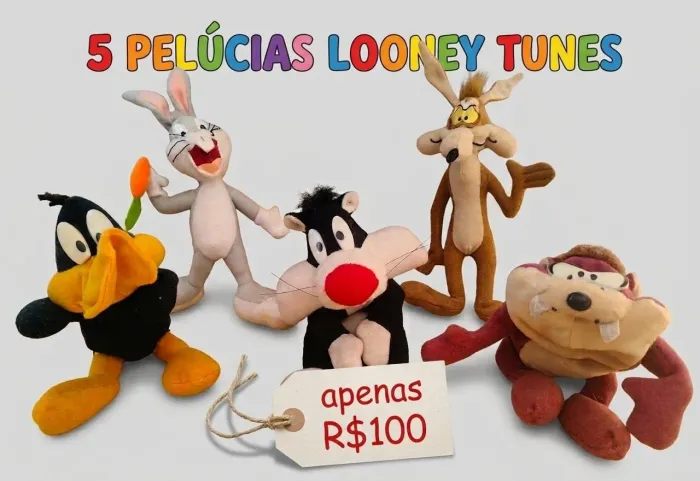 5 Pelúcias Looney Tunes | Bonecos Anos 2000 | Coleção Impecável | Personagens Clássicos