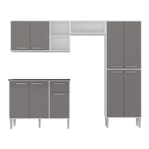 Armários de Cozinha Compacta Xangai Plus Multimóveis. Branco/Fumê.