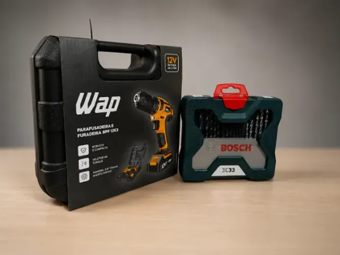 Parafusadeira e Furadeira WAP + Kit Broca Bosh 33 peças