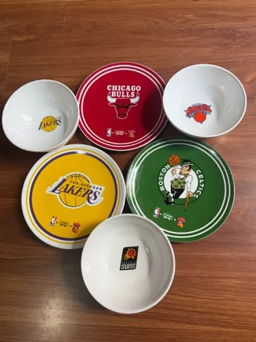 Kit 3 Pratos Bulls Lakers Celtcs 3 Bowls Lakers Suns Knicks MELHOR BASQUETE DO MUNDO UNICO