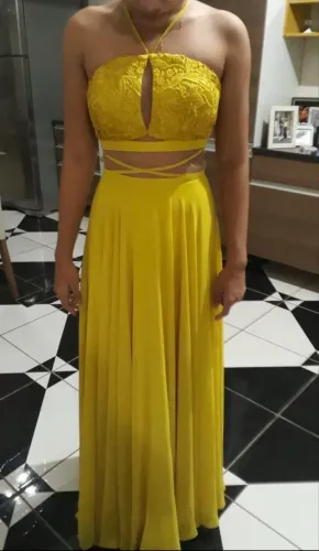 Vestido longo de festa amarelo tamanho PP 36 (desapego)