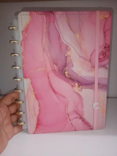 Caderno Inteligente médio rosa marmorizado 