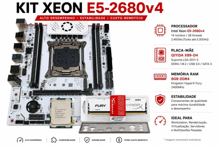 Kit Xeon E5 2680v4 + Placa mãe QIYIDA x99 C612  + Memória Ram DDR4 8GB Kingston