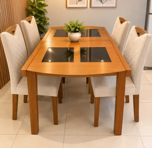 CONJUNTO DE MESA DE JANTAR COM CADEIRAS - ÓTIMO ESTADO!