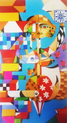 Pintura acrílica sobre tela cubista exclusiva 