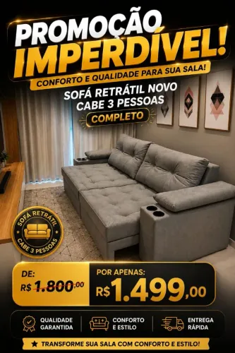 Promoção de 1800 por 1.499 Sofá retrátil cabe 3 pessoas completo bem acolchoado
