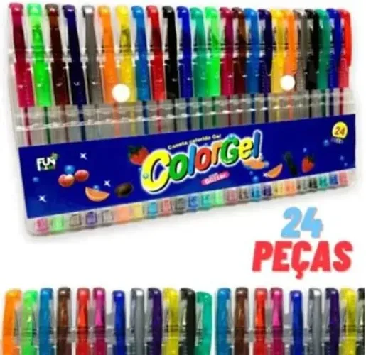 Kit Canetas de Gel 24 Cores Com Cheirinho de Frutas Novo Lacrado
