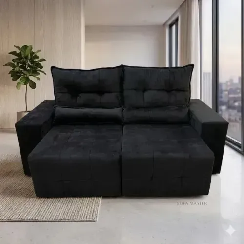 Sofá Lisboa Retrátil e Reclinável Na Cor Preto (Em estoque)