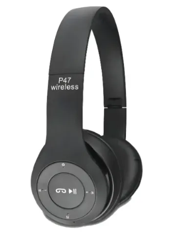 Fone de Ouvido Over-ear P47 Bluetooth sem Fio Preto com Cancelamento de Ruído e Rádio FM
