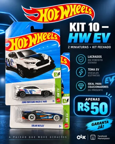 Kit 10 - Hot Wheels elétricos Mustang Mach-E Solar Reflex
