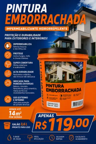 Tinta/Pintura Emborrachada Impermeabilizante Fosco 3,6L - Exterior e Interior - Cromio