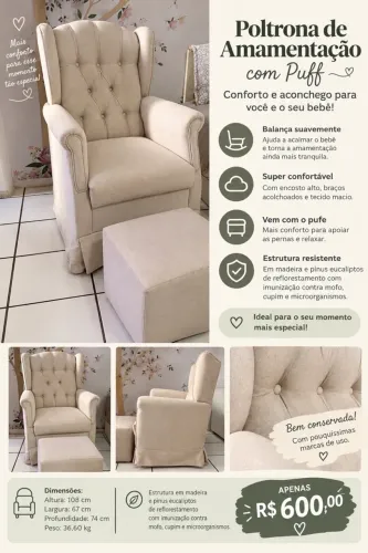 Poltrona de amamentação com puff