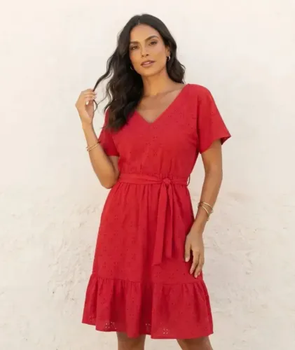 Vestido Malha Laise Vermelho. Tamanho M (Usado)