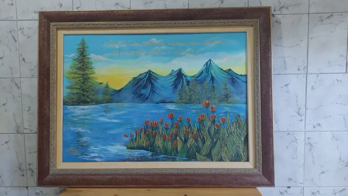 Quadro com moldura detalhada pintado a óleo relevo entrego 120x93 aceito cartao