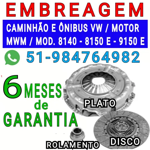 EMBREAGEM KIT PLATO , DISCO E ROLAMENTO DO CAMINHÃO VOLKS  MODELOS  8140 - 8150 E - 9150 E