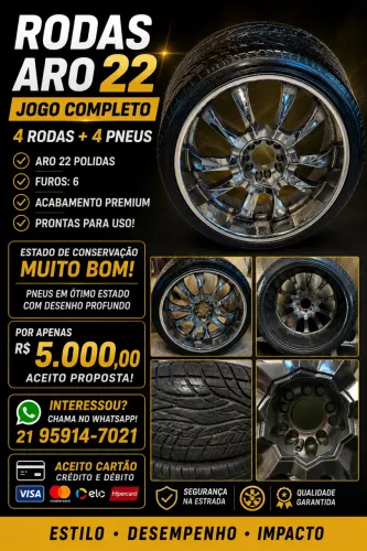 Jogo de Rodas Aro 22 com Pneus - Furação 6 Furos