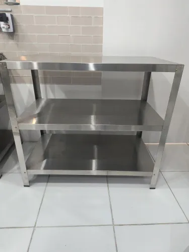 Mesa de apoio aço inox 50x90x72 3 prateleiras 