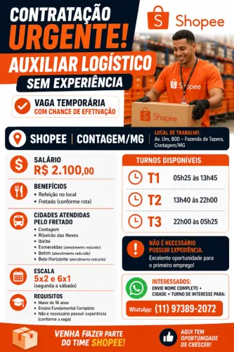 AUXILIAR LOGÍSTICO SEM EXPERIÊNCIA 