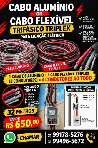 Cabo flexível triplex condutor de energia