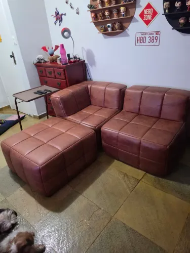 Sofa Modular Sofá PopUp Guldi 3 Lugares Caramelo Courino poucas semanas uso