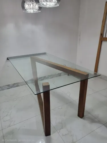 Jogo mesa de jantar tampo de vidro + 6 cadeiras