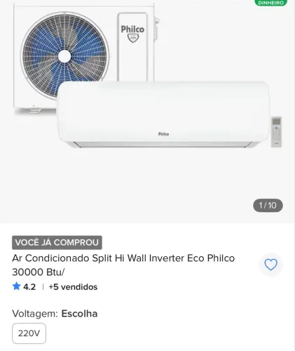 Ar condicionado split inverter quente e frio 30000 btus na caixa Philco Eco