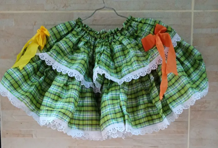 Saia Infantil Festa Junina Caipira Xadrez Verde - C/ Elástico