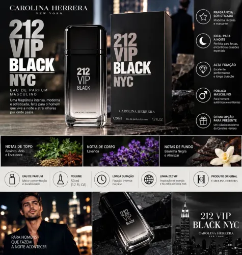 Perfume 212 black VIP Parfun 50ml original lacrado