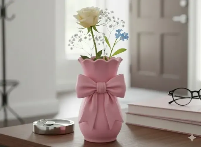 Vaso Decorativo Rosa com Laço