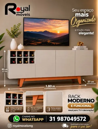 Buffet Aparador 1.80M C/Adega 01Gaveta e 4Portas.Produto Novo Direto de Fábrica P/Sua Casa