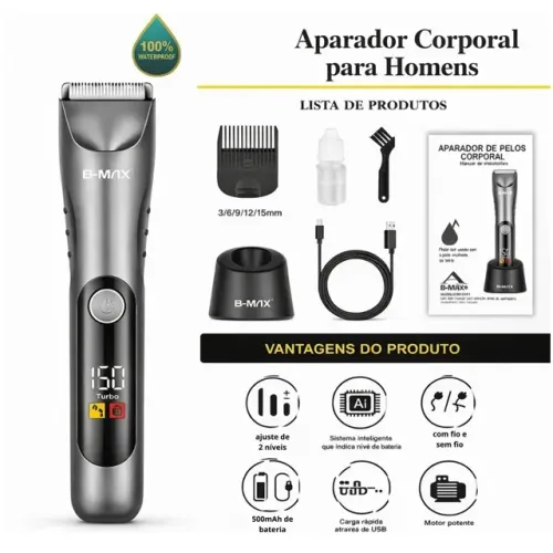 Máquina Aparador de Pelos Corporal Profissional B-Max BM-C077 - WZetta