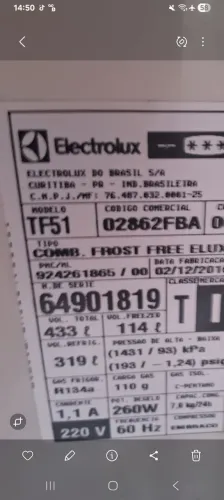 GELADEIRA ELECTROLUX FROSFREE ELECTROLUX