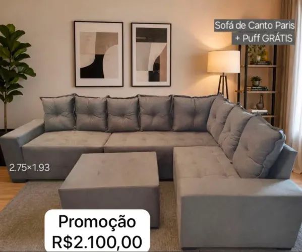 Promoção sofá de canto Paris puff grátis