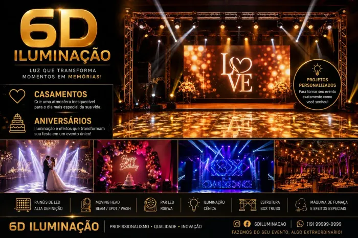 Painel de LED e Iluminação para Casamentos, Aniversários e Eventos | 6D Iluminação