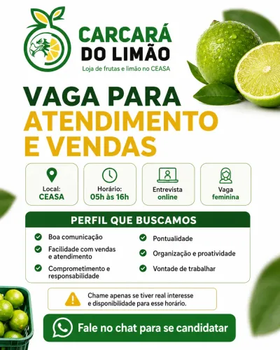 VAGA PARA VENDEDORA - CEASA ARACAJU