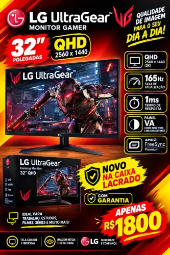 MONITOR LG ULTRAGEAR 32" QHD NOVO NA CAIXA LACRADA COM GARANTIA