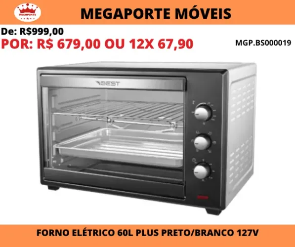 Forno Elétrico 60L Plus Preto/Branco Best 127V