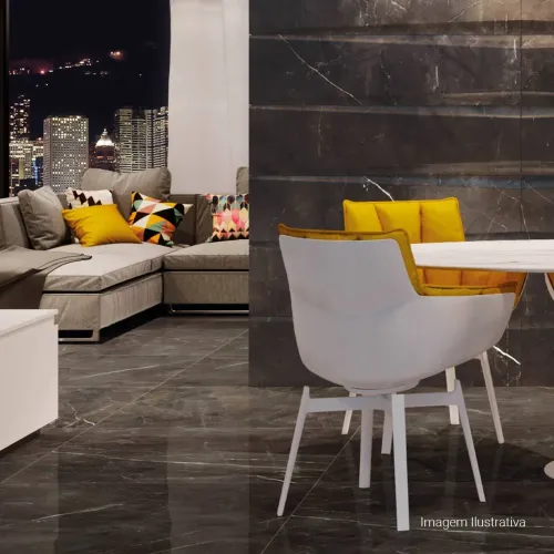 Porcelanato Polido Marmorizado 60x120cm Preto - Portinari Lumina Bk Pol Retificado