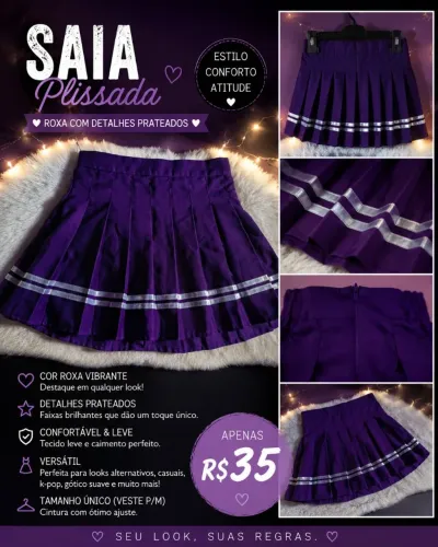 Saia Plissada Roxa Estilo Anime / Alternativa