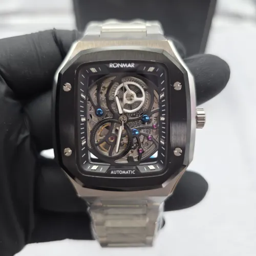 Relógio Ronmar Automático Skeleton Safira 43mm Aço Inoxidável Novo na Caixa