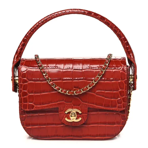 Bolsa mini Flap Turn Around em Couro legítimo Gravação Crocodilo vermelho italiano Chanel