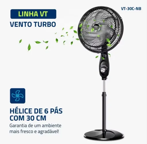 Ventilador Coluna Mondial 110v, 30cm, 6 pás, Turbo - VT-30C-NB