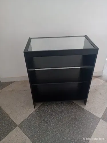 BALCÃO VITRINE C/ VIDRO SUPERIOR PRETO MDF