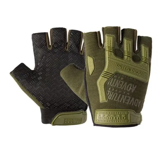 (NOVO) Luva Atividade Esportiva Meio Dedo Tática Moto Verde - Outdoor Gloves