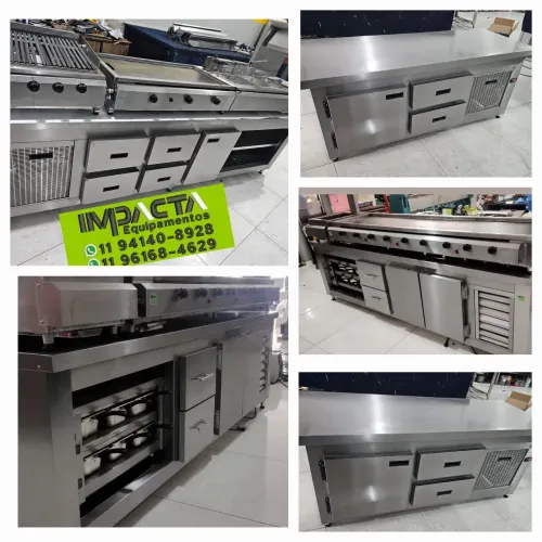 Balcao refrigerado inox com gavetas, portas- para hamburgueria, delivery sob medida 