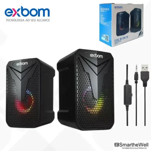 Caixa de Som para PC e Notebook  10W P2/P3 com Led Exbom