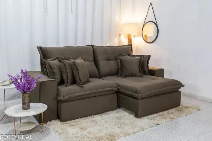 Sofá Retrátil Reclinável Sara 2.50m Veludo Marrom D33 e Molas Ensacadas rf54