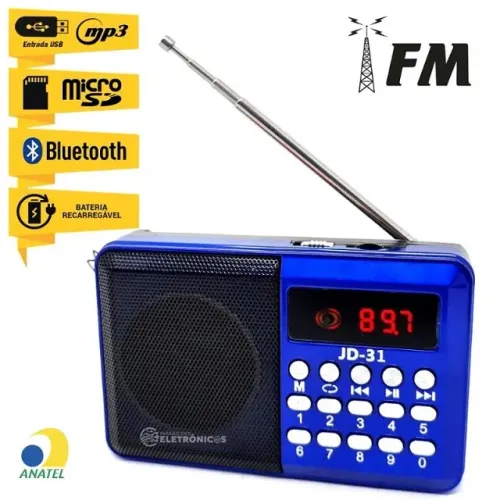 Radio de Mão Fm Bluetooth Usb Recarregável