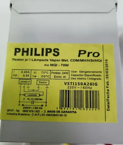Reator Para Lâmpada Vapor Metálico 70w /220v Philips